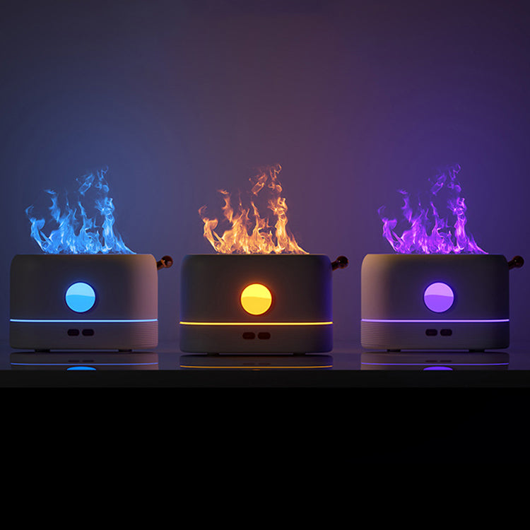 Aromatherapy Essential Oil Diffuser in Action: Tranquil Ambiance Unleashed Product Size: 18.18.510.7cm - Sleek and Compact Design Certification Badges: CE, RoHS, FCC - Quality Assured User-Friendly Operation: English Instruction Manual Included Type-C Cable for Efficient Charging - Convenience at Your Fingertips Spray Function Control: Left Button for Captivating Fragrance Flame Light Control: Right Button for Mesmerizing Visual Effects