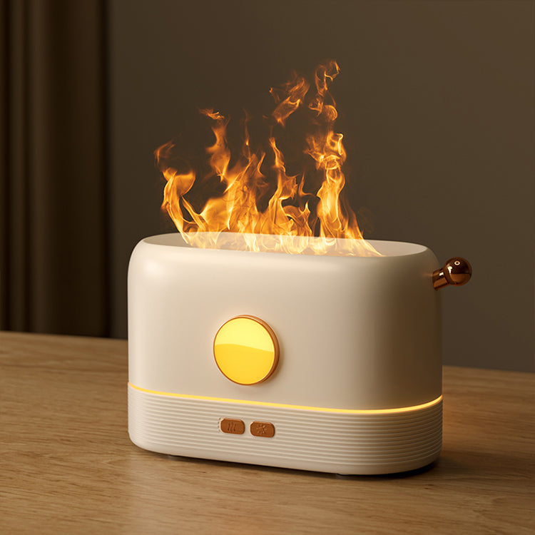 Aromatherapy Essential Oil Diffuser in Action: Tranquil Ambiance Unleashed Product Size: 18.18.510.7cm - Sleek and Compact Design Certification Badges: CE, RoHS, FCC - Quality Assured User-Friendly Operation: English Instruction Manual Included Type-C Cable for Efficient Charging - Convenience at Your Fingertips Spray Function Control: Left Button for Captivating Fragrance Flame Light Control: Right Button for Mesmerizing Visual Effects