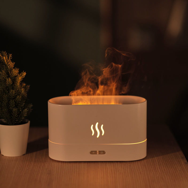 Flame Aroma Diffuser in Action: Realistic Flame Effect with Light and Water Mist Mute Technology in Use: Soft and Comfortable Fog Release Ultrasonic Atomization Technology: Fine Water Mist for Comfortable Fragrance Soft Light Adjustment: Creating a Romantic Atmosphere Intelligent Power-off Feature: Safe Usage for You and Your Family Packing List: Flame Aroma Diffuser, User Manual, Type-C Cable Usage Tips: Essential Oil Application, Power Supply Guidelines, Water Level Caution