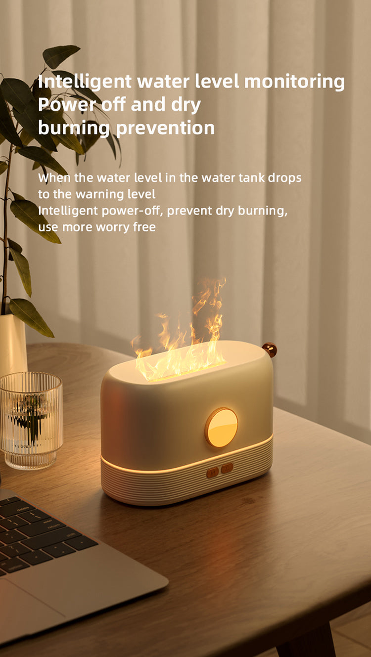 Aromatherapy Essential Oil Diffuser in Action: Tranquil Ambiance Unleashed Product Size: 18.18.510.7cm - Sleek and Compact Design Certification Badges: CE, RoHS, FCC - Quality Assured User-Friendly Operation: English Instruction Manual Included Type-C Cable for Efficient Charging - Convenience at Your Fingertips Spray Function Control: Left Button for Captivating Fragrance Flame Light Control: Right Button for Mesmerizing Visual Effects